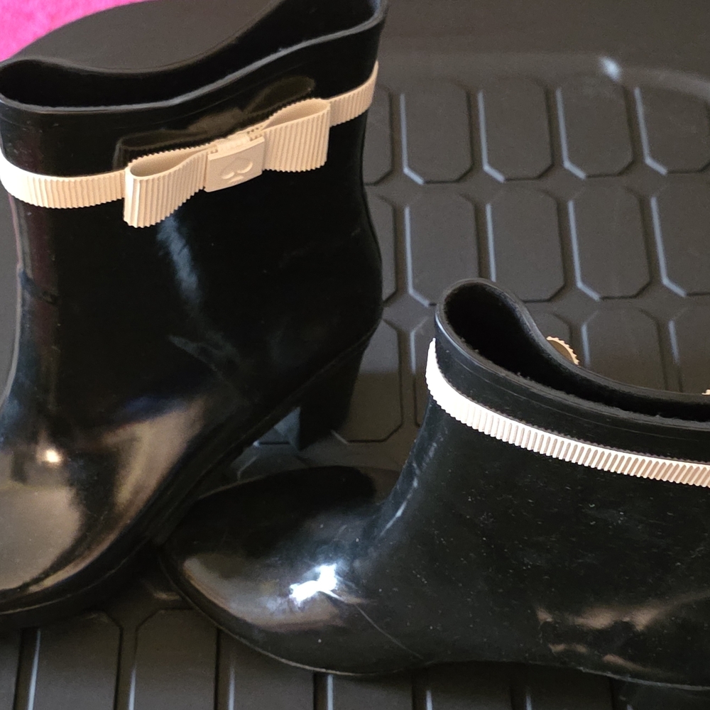 Kate Spade Black and Cream Rain Boots